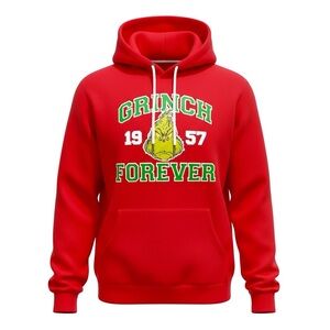 Dr. Suess Red 1957 Grinch Forever Fleece Hooded Sweatshirt Jr Size M (7-9) NWOT
